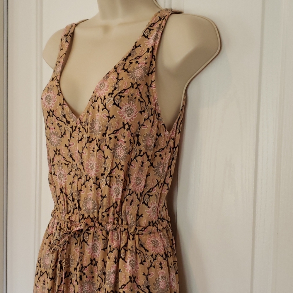 LUCKY BRAND MAXI DRESS NEW TAN PINK FLORAL XS X SMALL - Picture 2 of 4